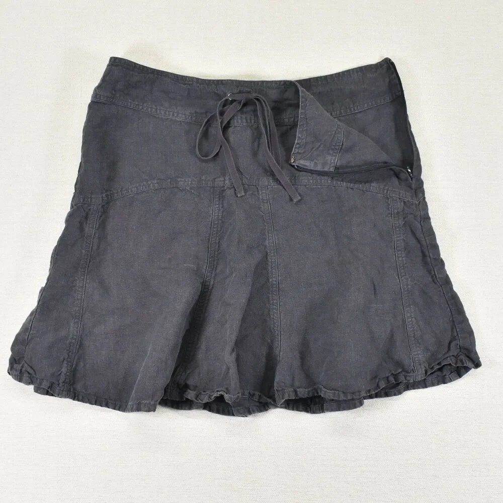 Athleta Linen A-Line Flare Skirt Size 8 Faded Black Drawstring Casual Summer
